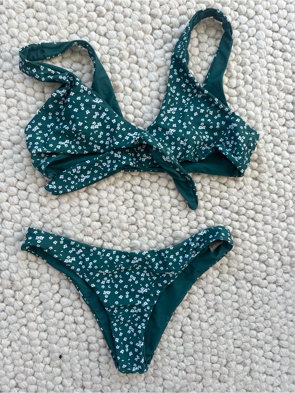 SHEIN Green Floral Tie-Front Bikini Set